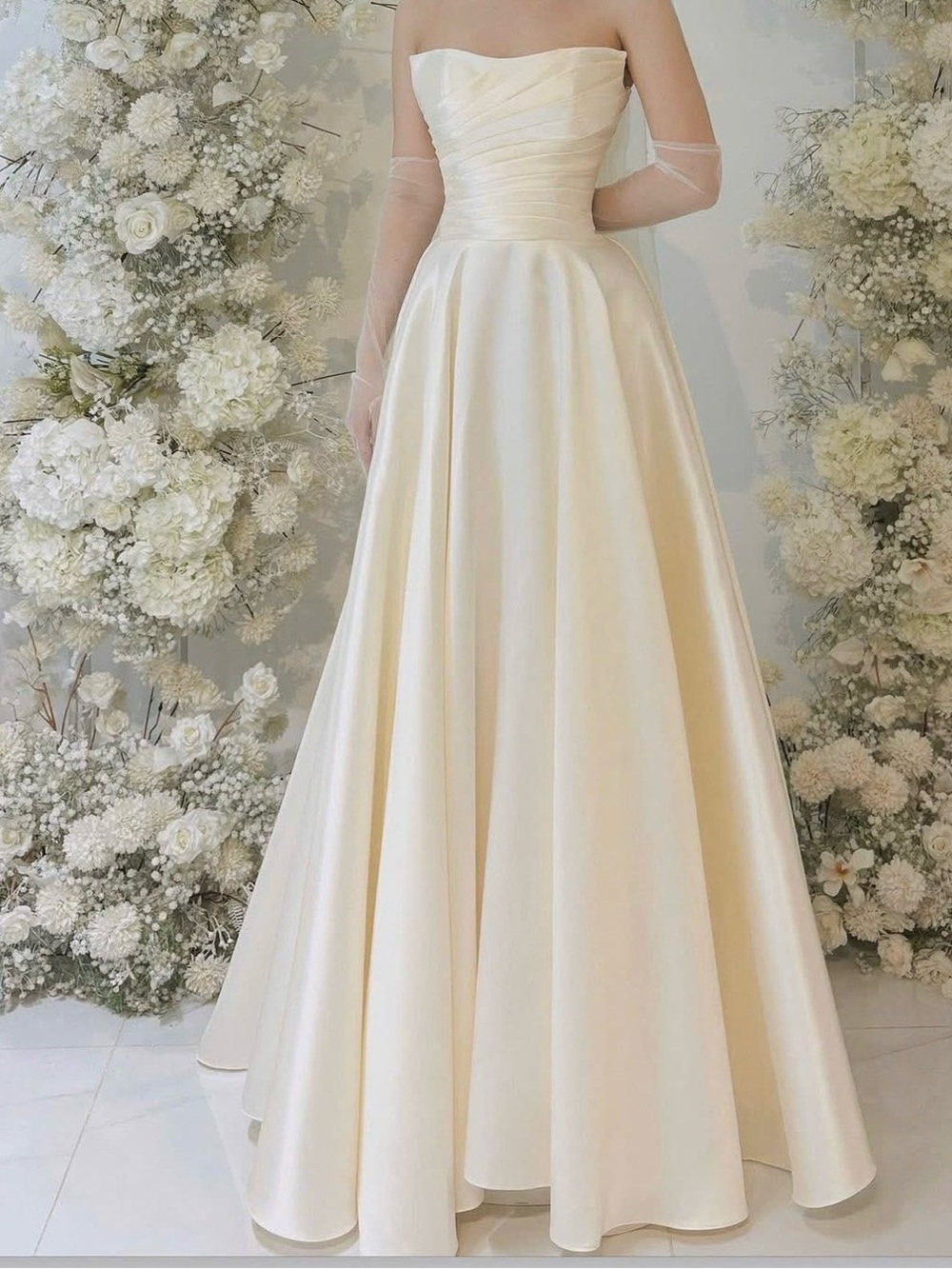 Strapless Ivory A-Line Satin Dress